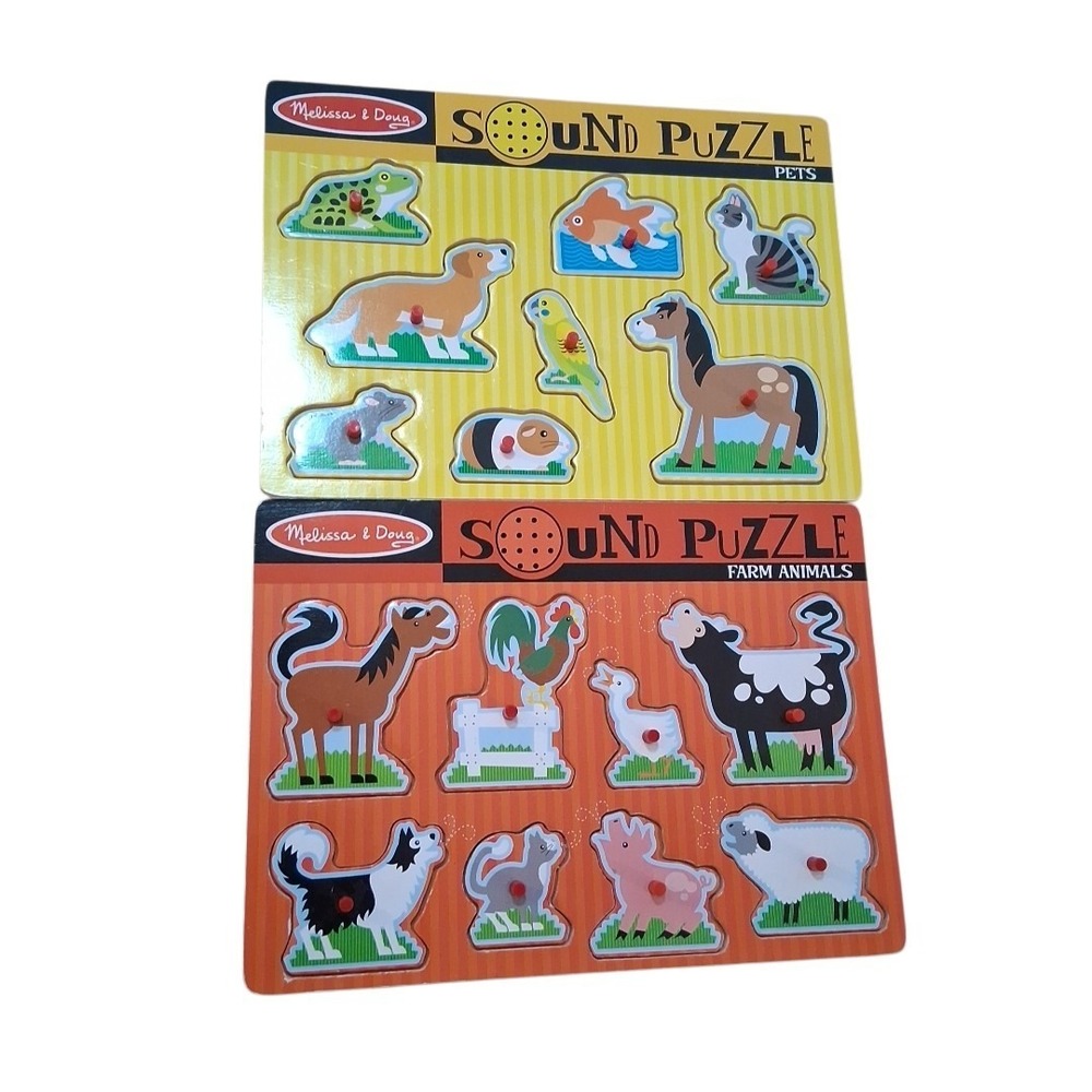 Melissa & Doug Real Farm Animals & Pets Sounds Puzzles Wood 11.5"x8.5" WORKS